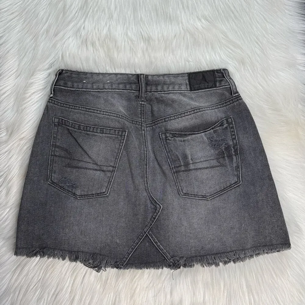 American Eagle Distressed Gray Denim Mini Skirt